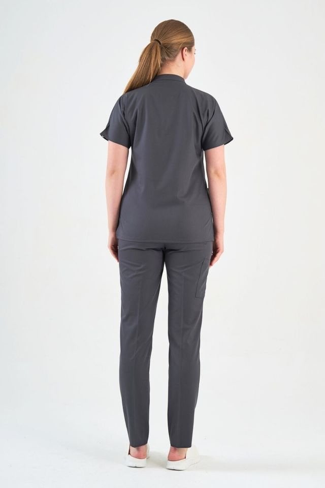 Likralı Fermuar Detaylı Füme Üniforma