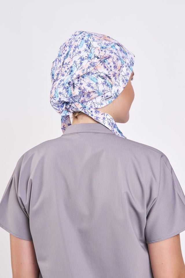 Mavi Çiçek Desenli Cerrahi Tesettür Bone