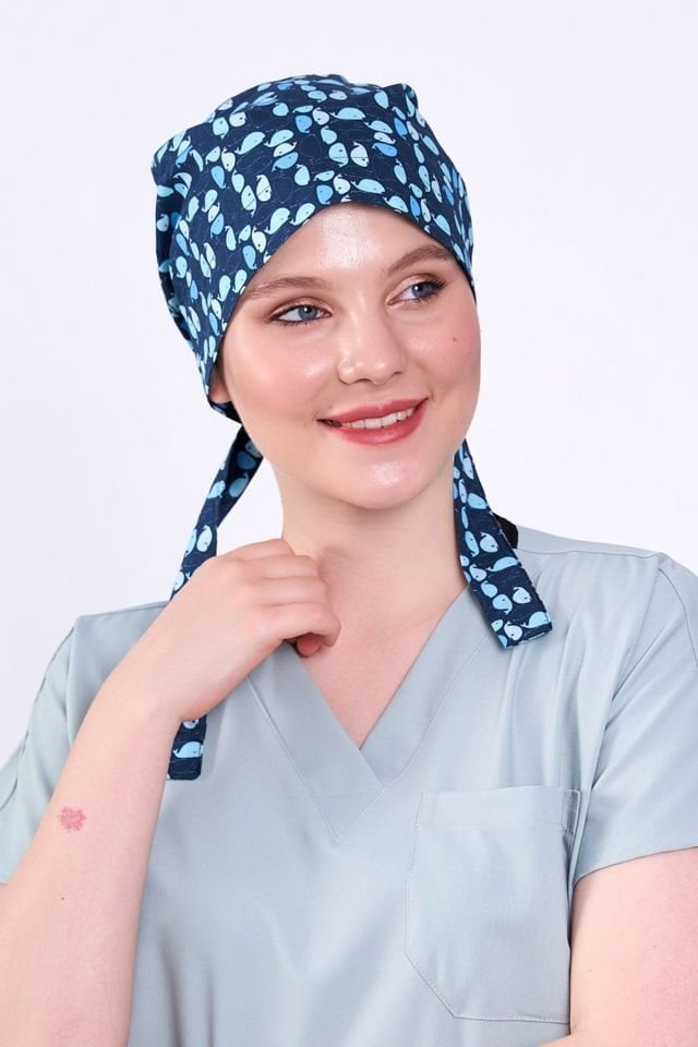 Balina Desenli Lacivert Cerrahi Tesettür Bone