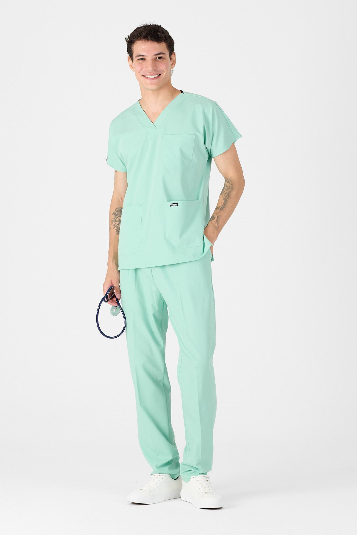 Likralı Açık Mentol Scrubs Forma