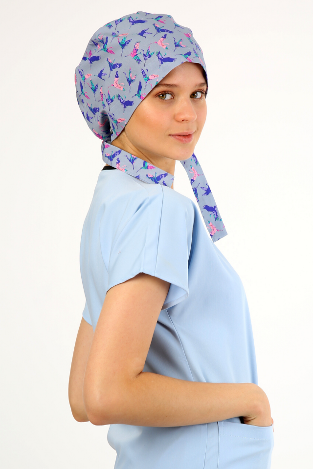 Kuşlar Desenli Gri Tesettür Bone