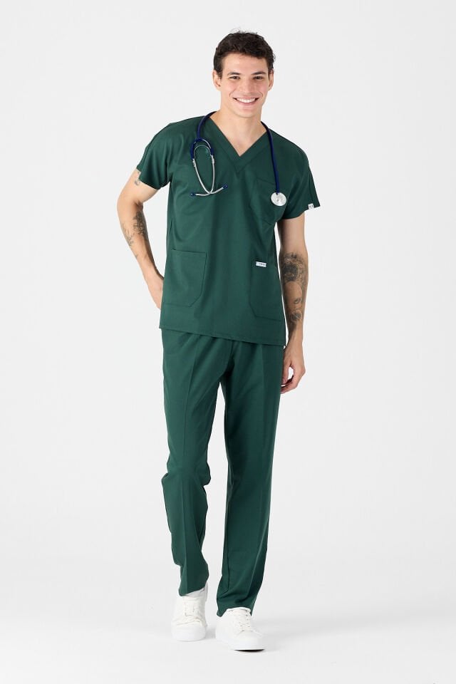 Likralı Zümrüt Yeşili Scrubs - Owlet Medikal
