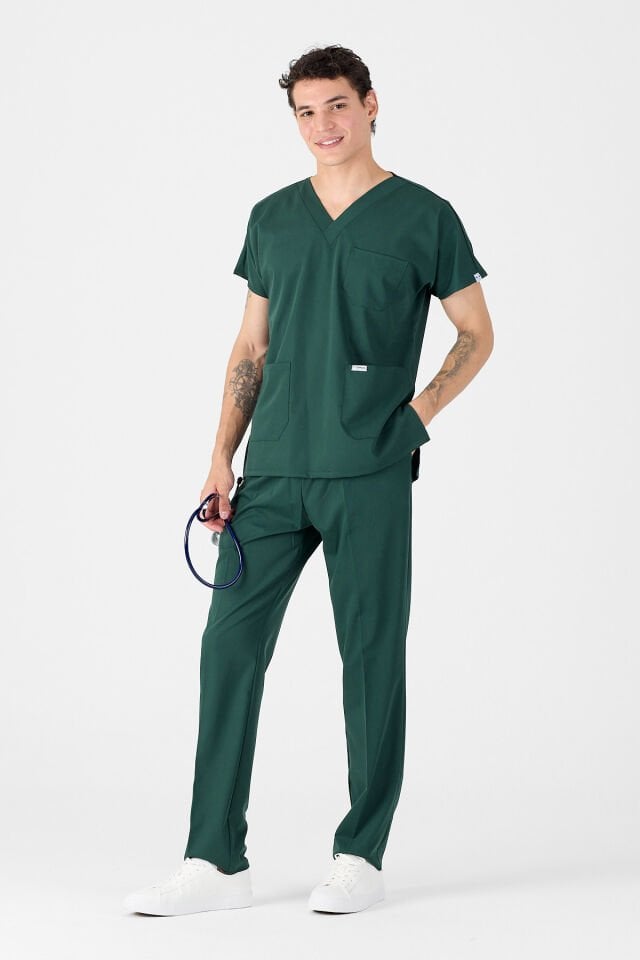 Likralı Zümrüt Yeşili Scrubs