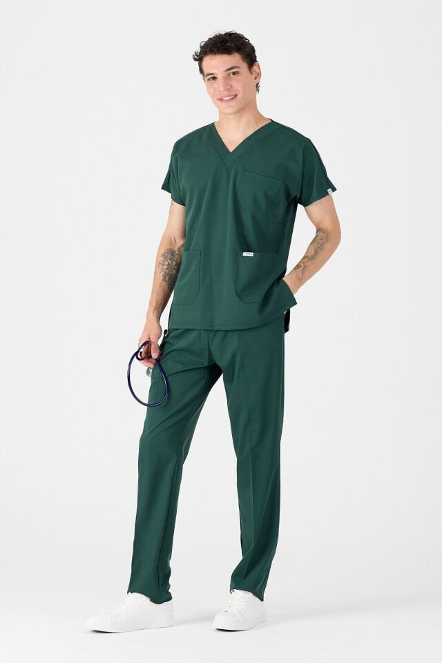 Likralı Zümrüt Yeşili Scrubs