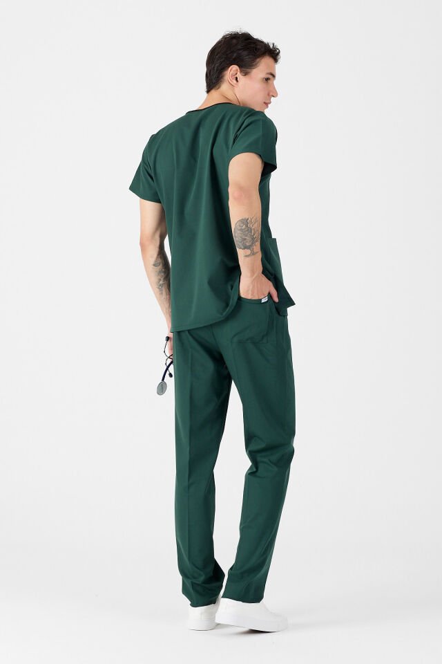 Likralı Zümrüt Yeşili Scrubs