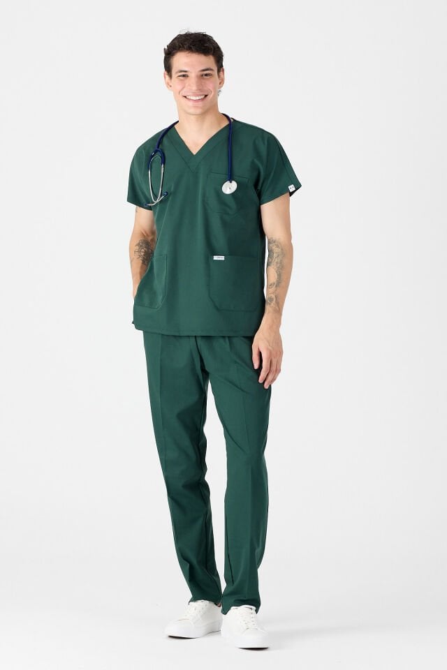 Likralı Zümrüt Yeşili Scrubs