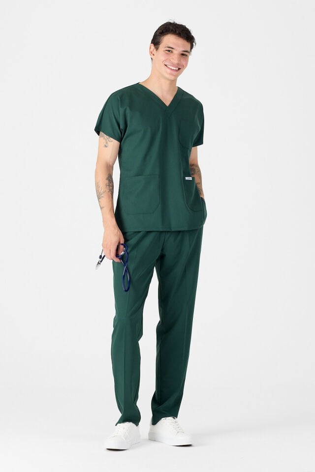 Likralı Zümrüt Yeşili Scrubs