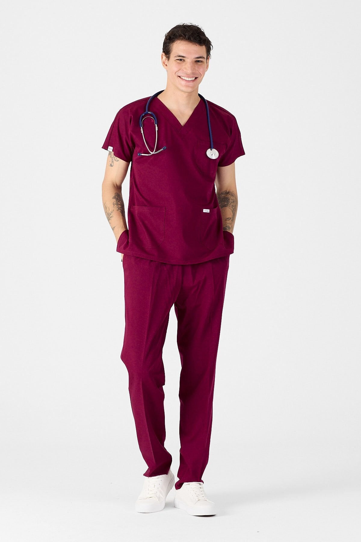 Likralı Vişne Scrubs Forma - Owlet Medikal