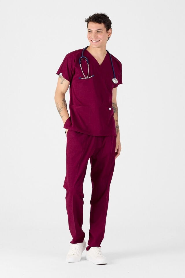 Likralı Vişne Scrubs Forma