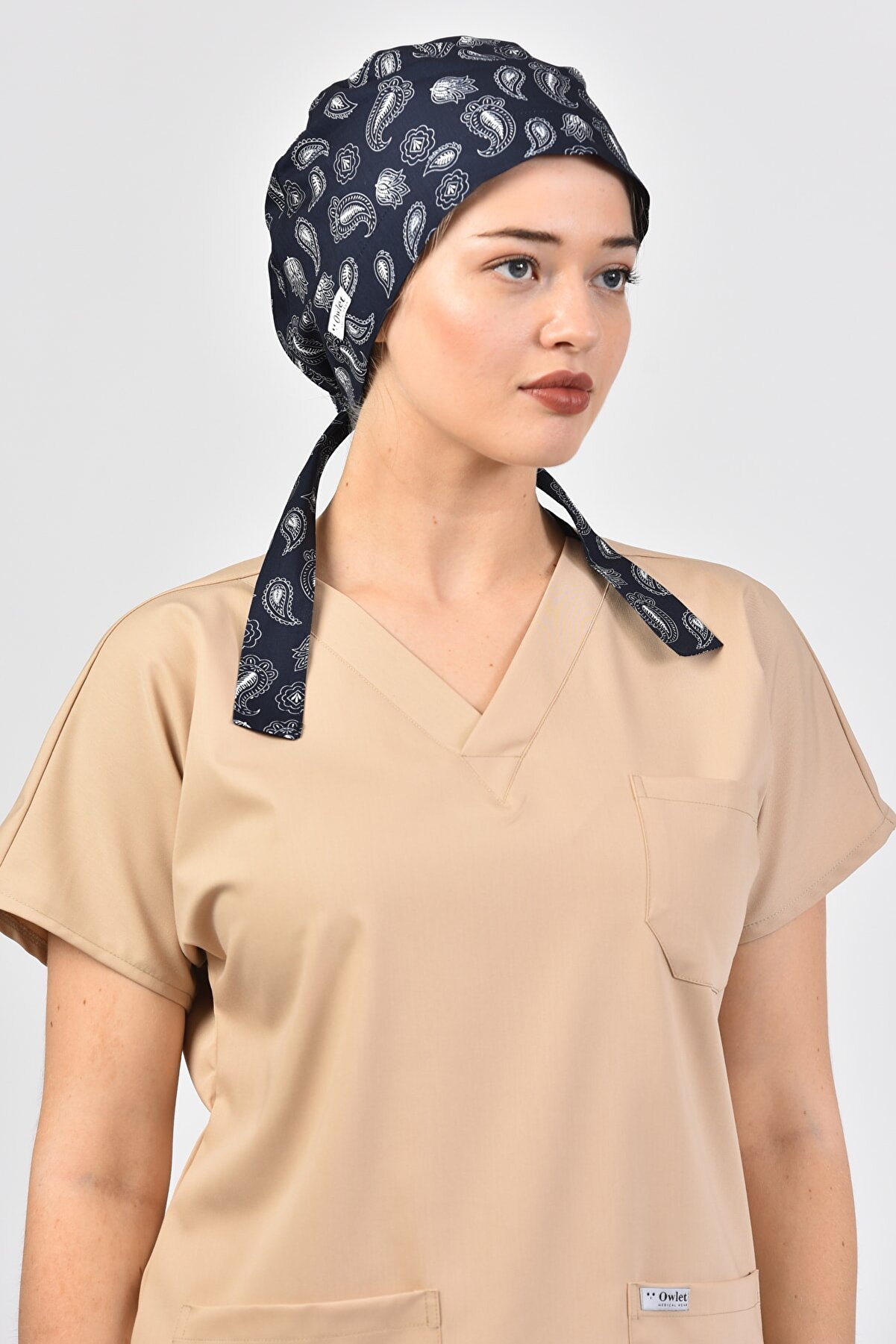 Koyu Lacivert Şal Desenli Tesettür Bone