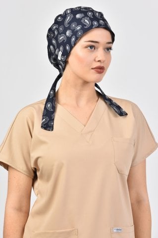 Koyu Lacivert Şal Desenli Tesettür Bone