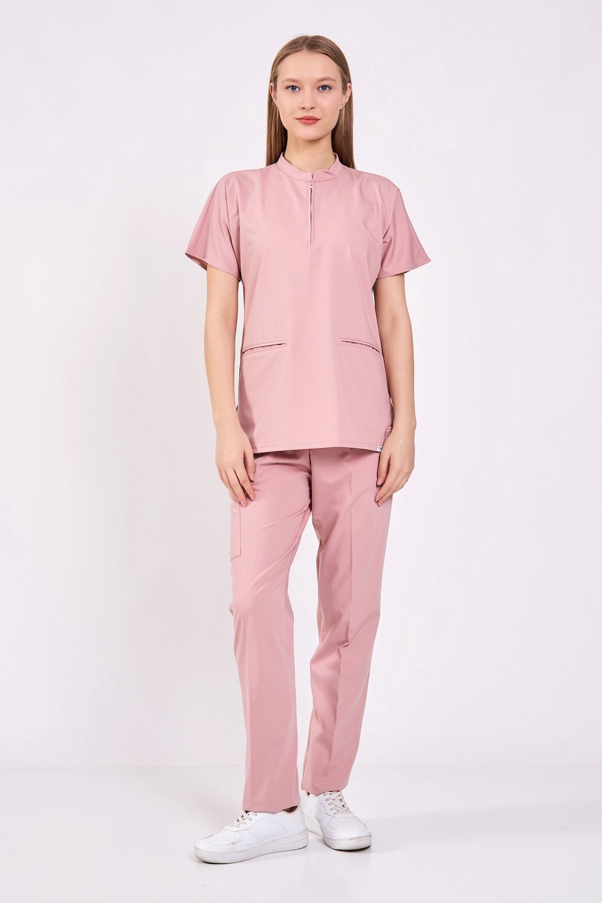 Likralı Pudra Fermuar Detaylı Cerrahi Takım