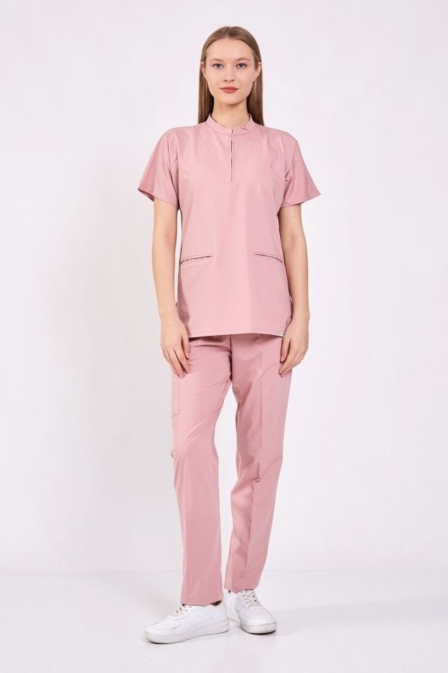 Likralı Pudra Fermuar Detaylı Cerrahi Takım