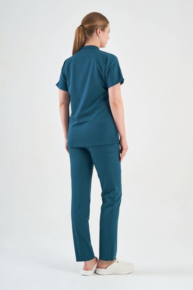 Likralı Koyu Petrol Yeşili Fermuar Detaylı Cerrahi Takım