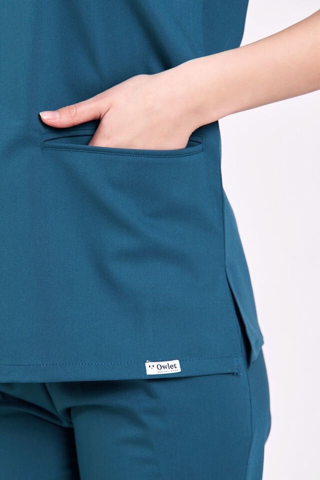 Likralı Koyu Petrol Yeşili Fermuar Detaylı Cerrahi Takım