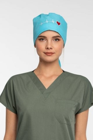 Kalp Ritim Desenli Turkuaz Cerrahi Bone