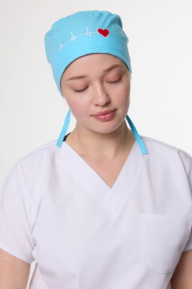 Kalp Ritim Desenli Turkuaz Cerrahi Bone