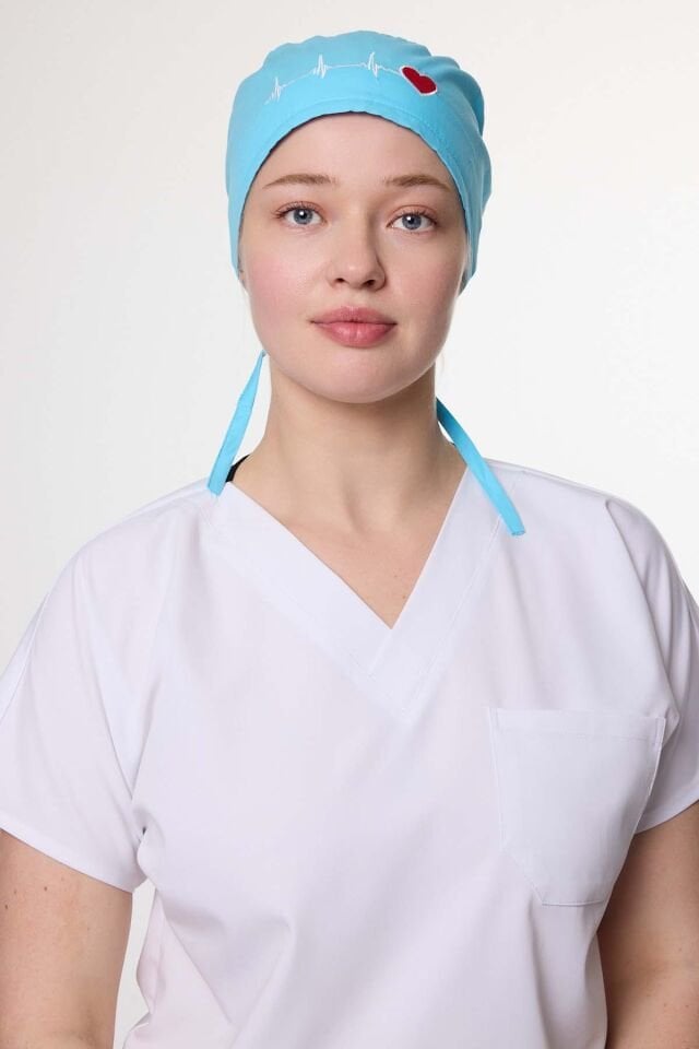 Kalp Ritim Desenli Turkuaz Cerrahi Bone