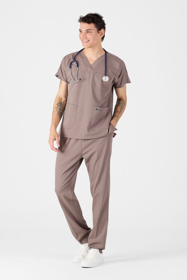 Likralı Koyu Vizon Scrubs Forma