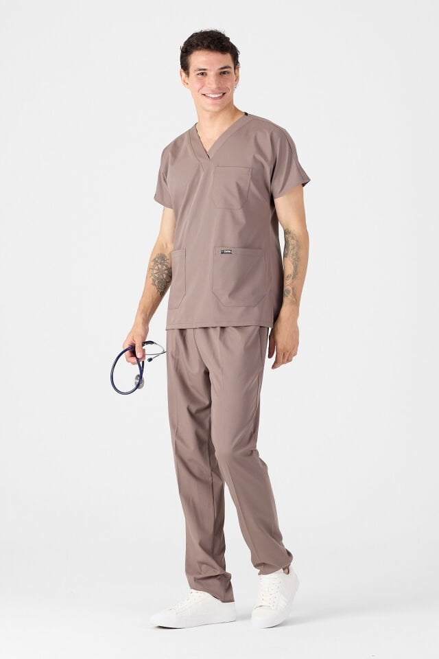 Likralı Koyu Vizon Scrubs Forma - Owlet Medikal