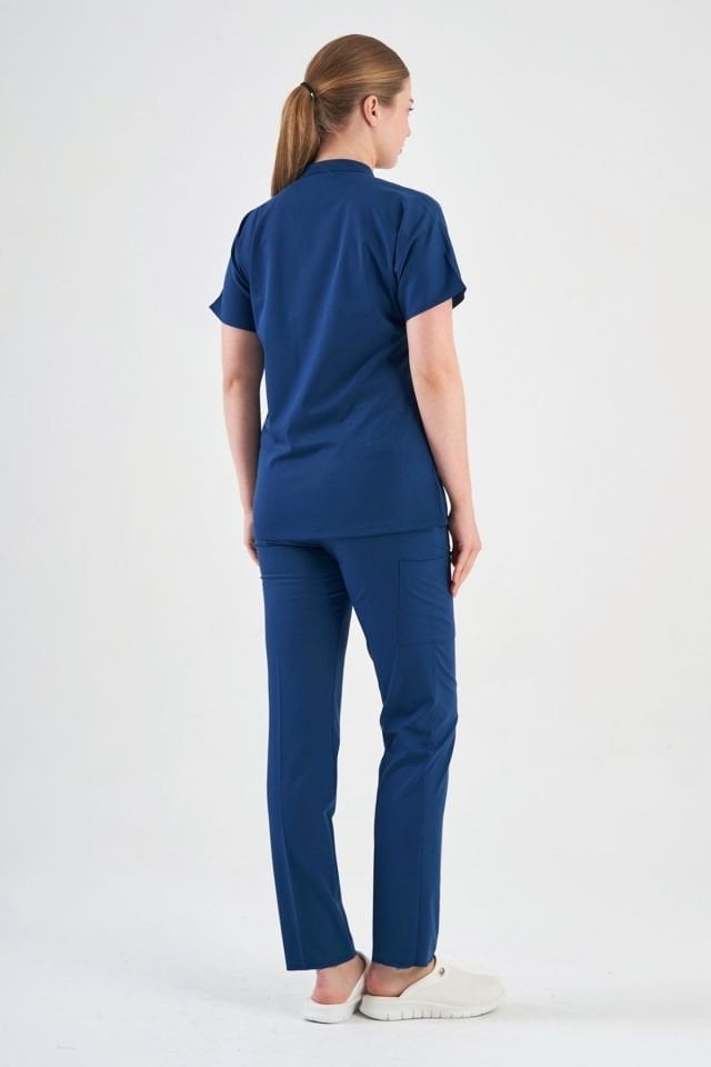 Likralı Petrol Mavisi Fermuar Detaylı Cerrahi Takım