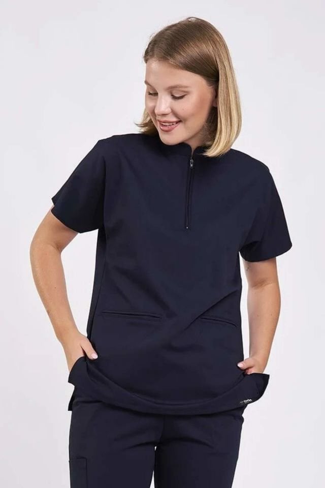 Likralı Koyu Lacivert Hakim Yaka Üst