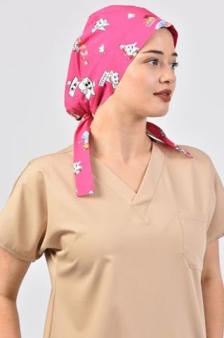 Diş Desenli Pembe Tesettür Bone