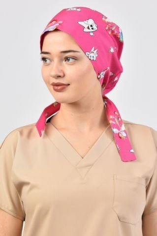 Diş Desenli Pembe Tesettür Bone