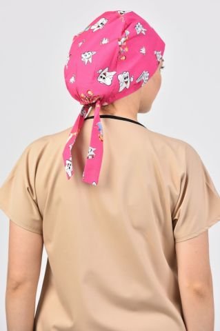 Diş Desenli Pembe Tesettür Bone