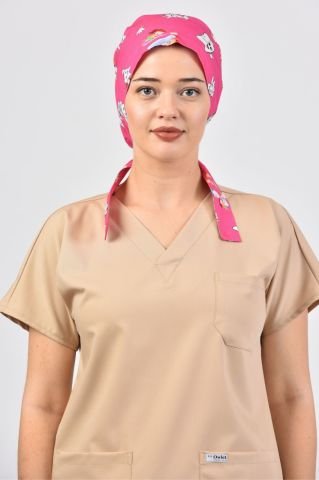 Diş Desenli Pembe Tesettür Bone