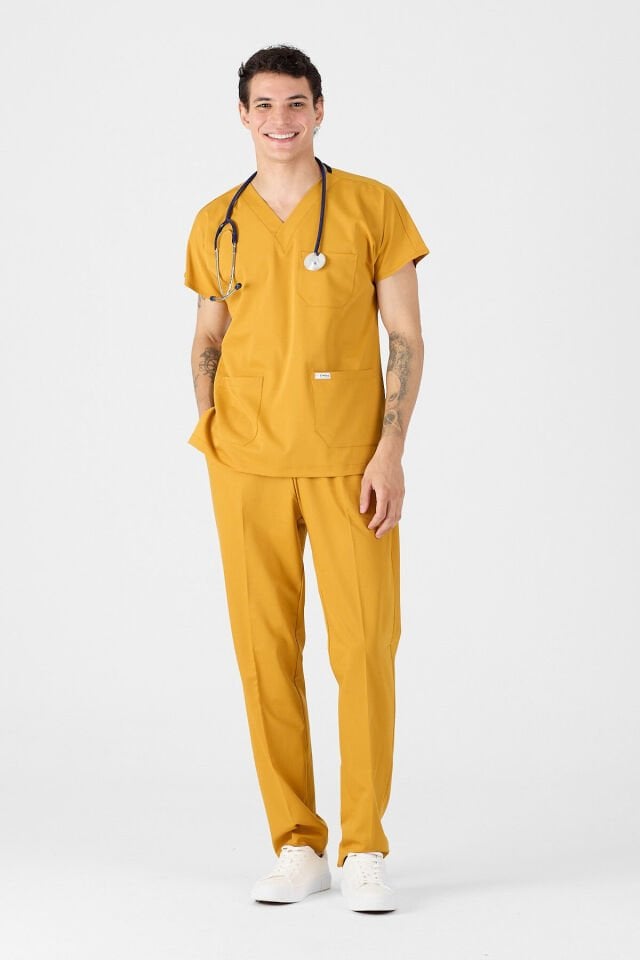 Likralı Hardal Sarısı Scrubs Forma