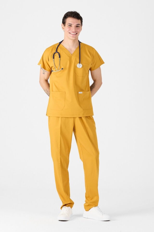 Likralı Hardal Sarısı Scrubs Forma