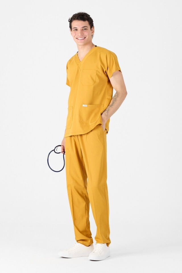 Likralı Hardal Sarısı Scrubs Forma