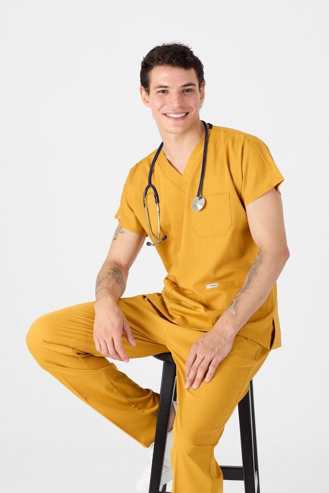 Likralı Hardal Sarısı Scrubs Forma