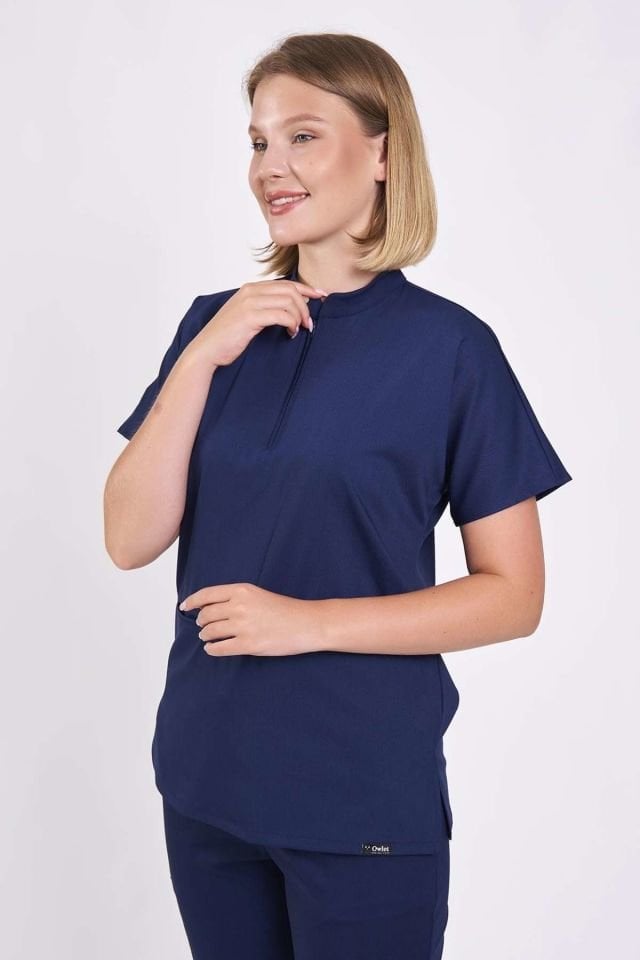 Likralı Lacivert Hakim Yaka Üst