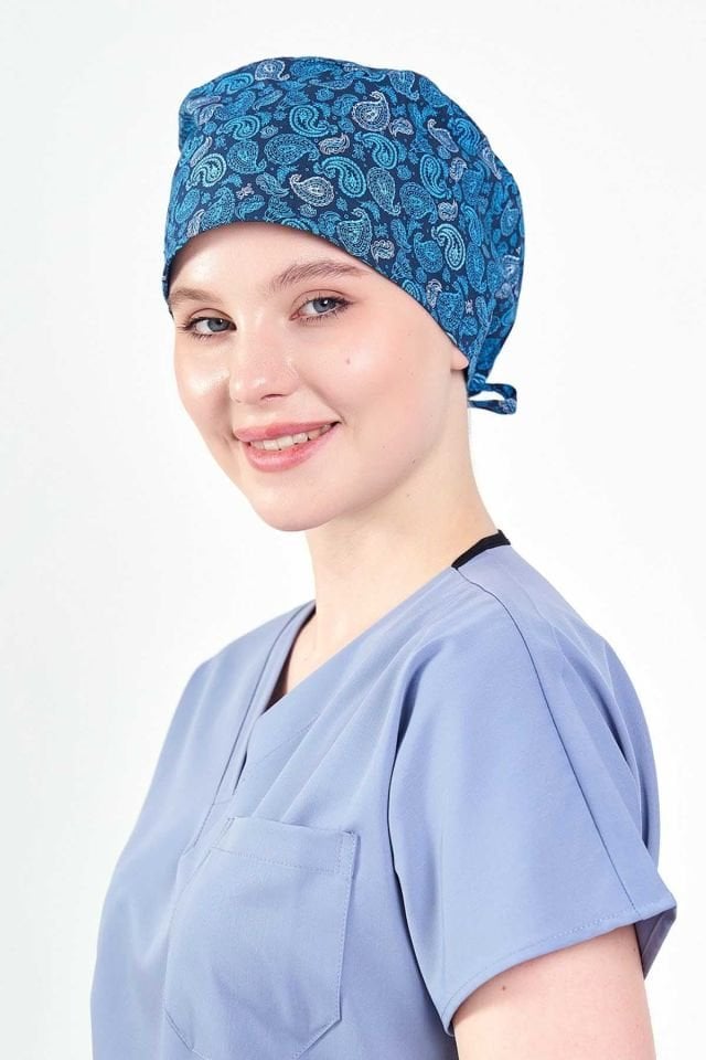 Blue Scarf Patterned Surgical Cap