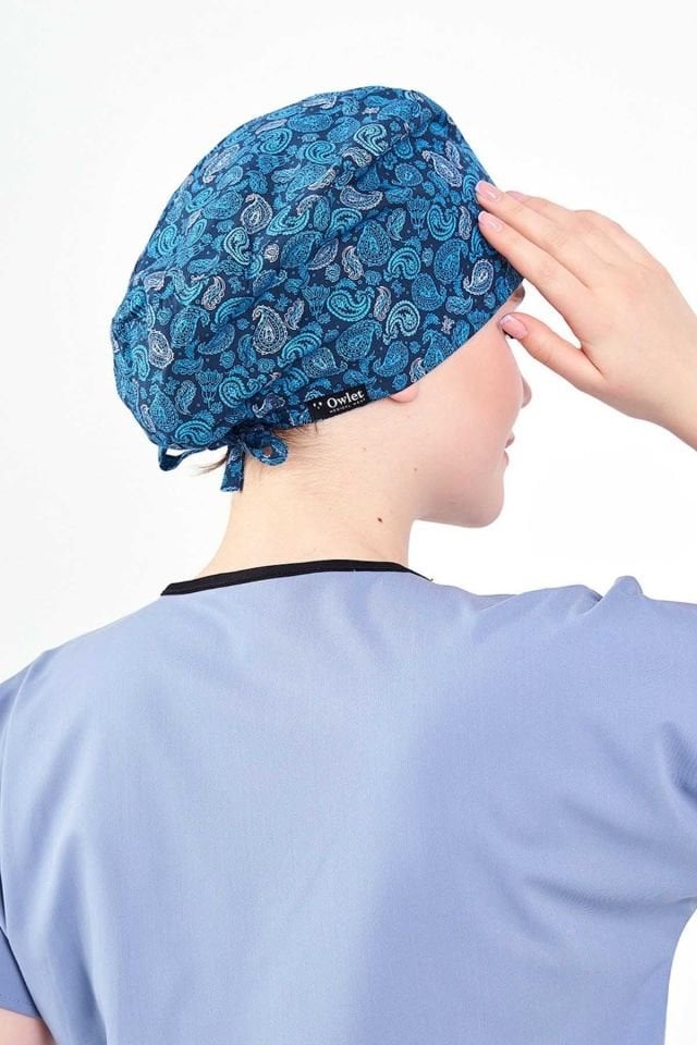 Blue Scarf Patterned Surgical Cap