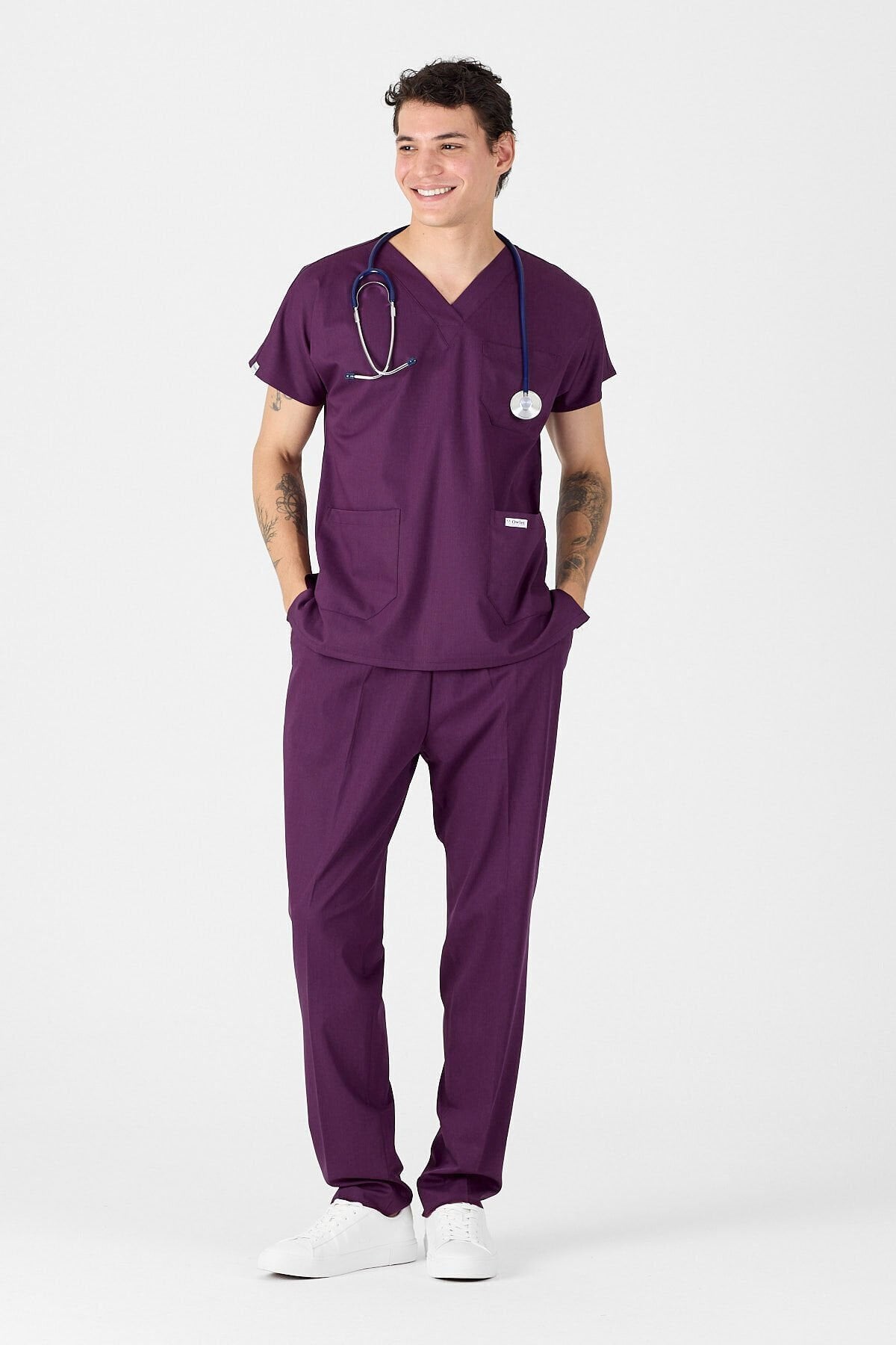 Likralı Mürdüm Scrubs Forma - Owlet Medikal