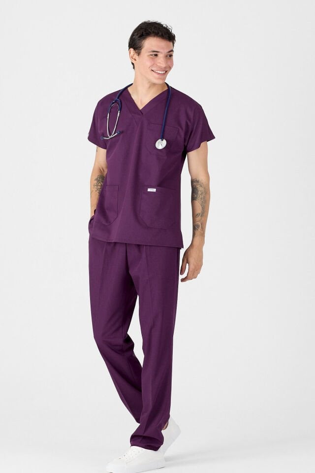 Likralı Mürdüm Scrubs Forma