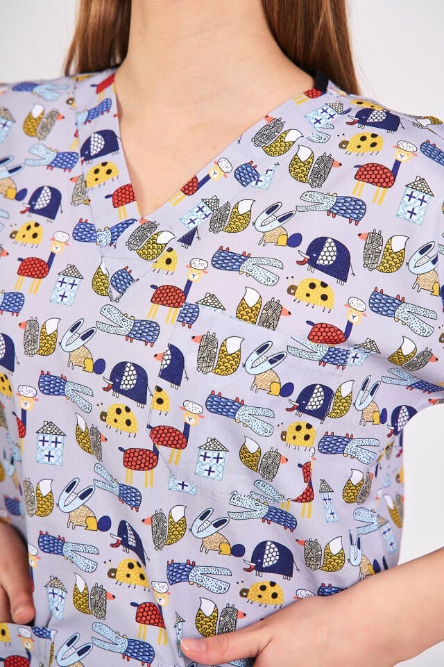 Çizgi Karakterler Gri Cerrahi Forma Üst