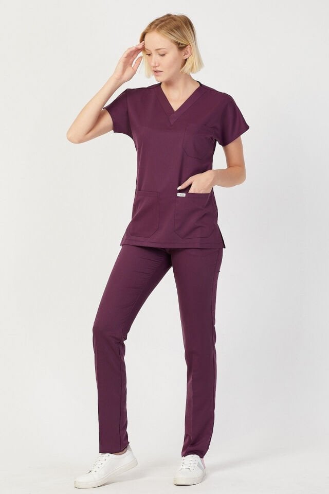 Likralı Mürdüm Cerrahi Takım