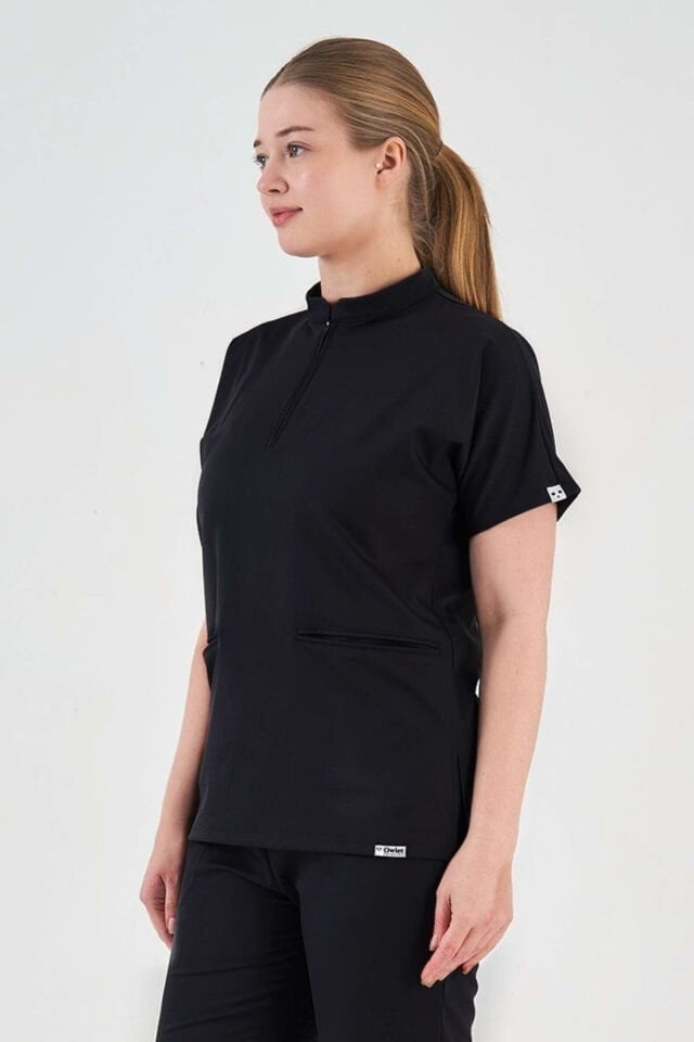 Likralı Siyah Hakim Yaka Üst