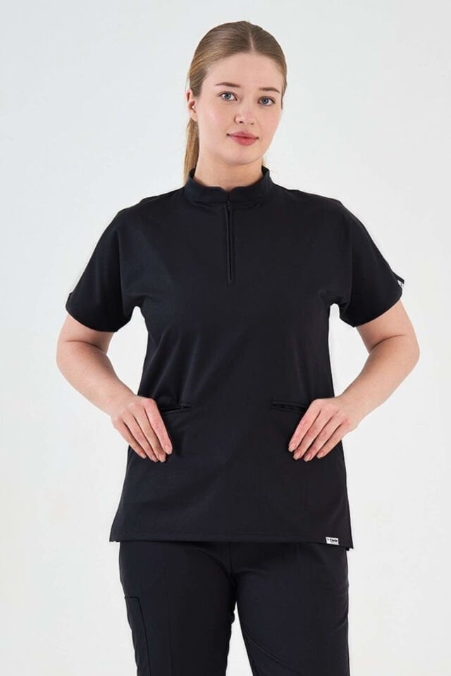 Likralı Siyah Hakim Yaka Üst