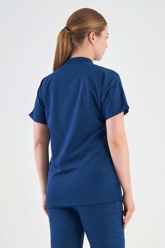 Likralı Petrol Mavisi Hakim Yaka Üst