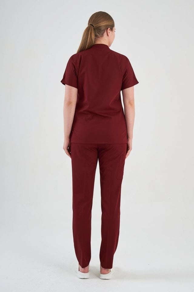 Likralı Bordo Fermuar Detaylı Cerrahi Forma