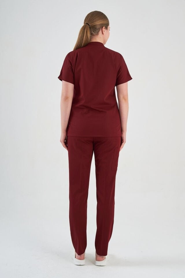 Likralı Bordo Fermuar Detaylı Cerrahi Forma