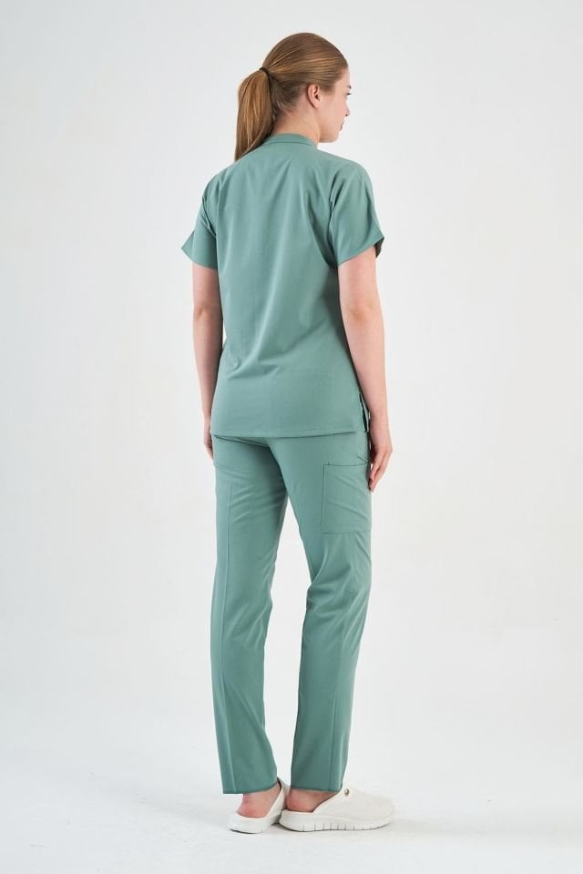 Likralı Mint Yeşili Fermuar Detaylı Scrubs