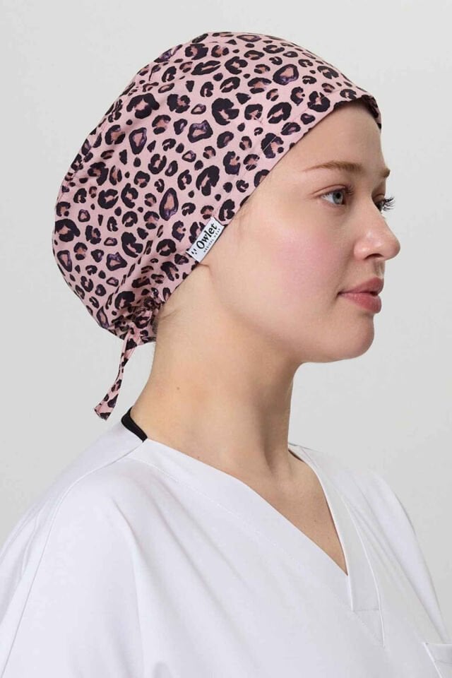 Leopard Print Powder Pink Surgical Cap