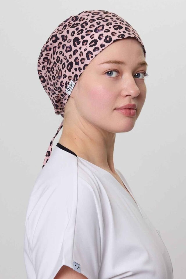 Leopard Print Powder Pink Surgical Cap