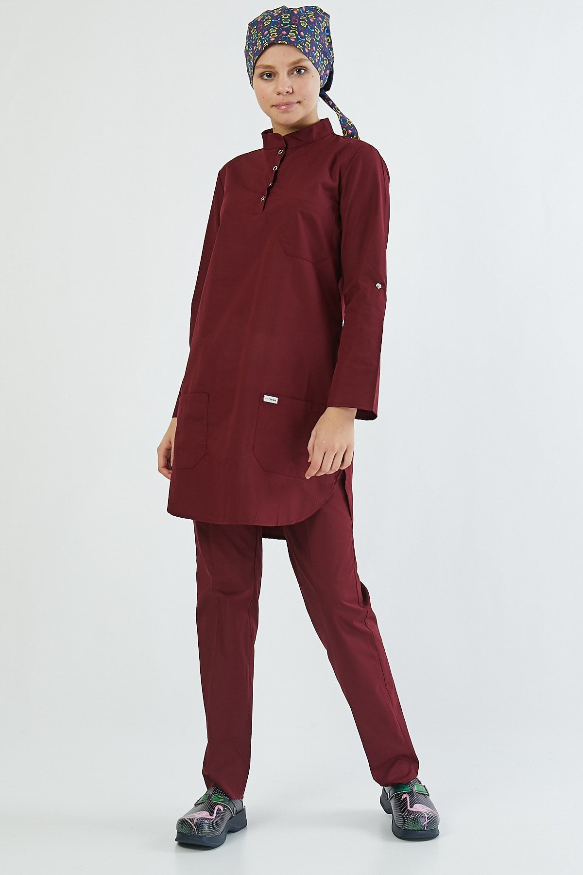 Bordo Tesettür Cerrahi Forma Takım
